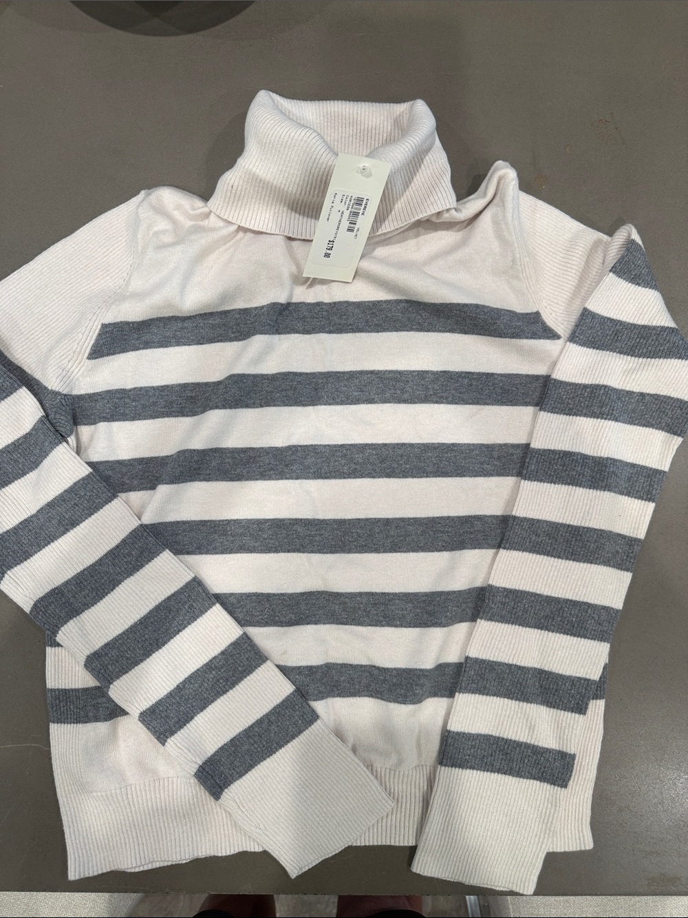 Velvet by Graham & Spencer Cream and Gray Striped Turtleneck Sweater